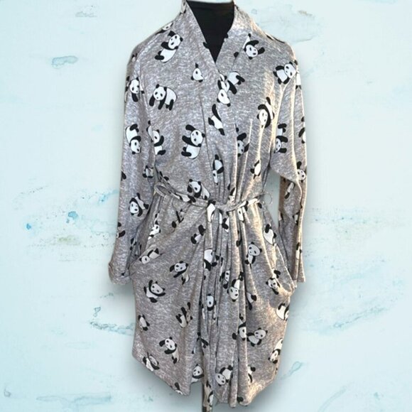PJ Couture Heather Grey Short Panda Kimono Robe Sleep Deprived XL - Picture 1 of 12